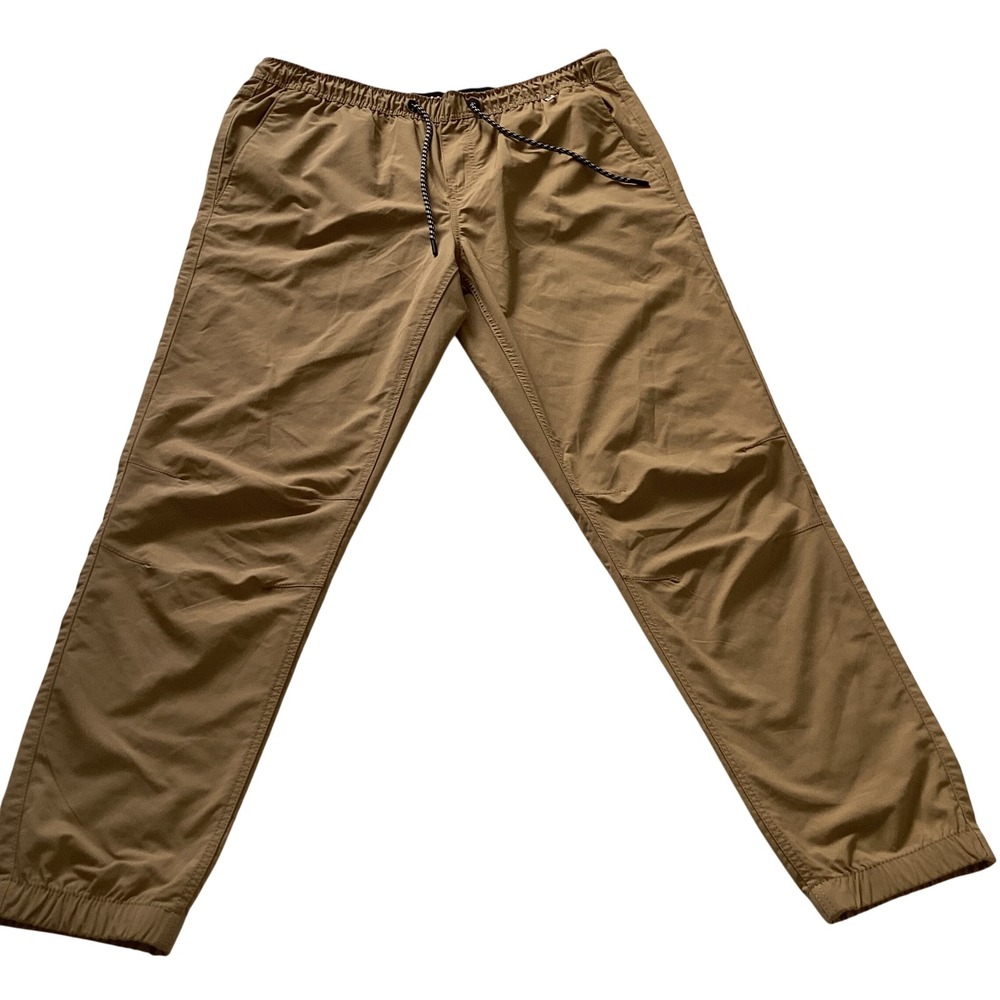 Hurley Mens XL Khaki Jogger Pants Nylon Stretch Drawstring Elastic Waist Tan